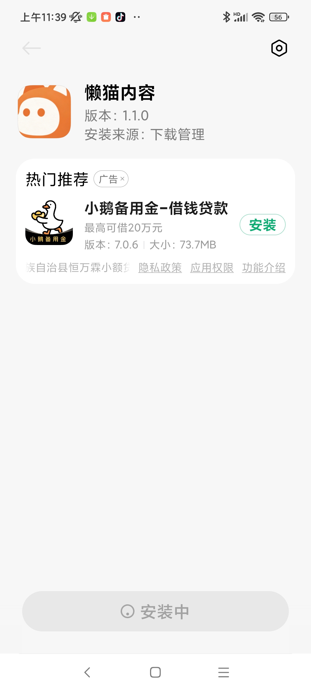 应用安装中页面